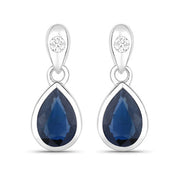 Bids.com 1.65 Carat Genuine Blue Sapphire and White Diamond 10K White Gold Earrings Earrings