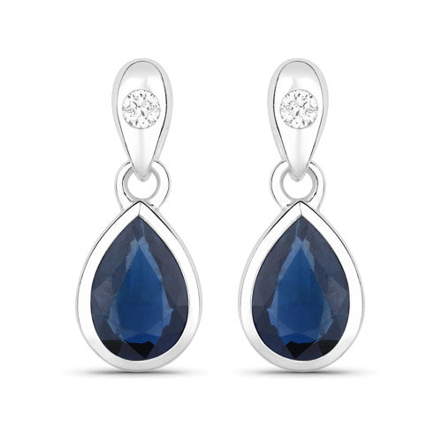 Bids.com 1.65 Carat Genuine Blue Sapphire and White Diamond 10K White Gold Earrings Earrings
