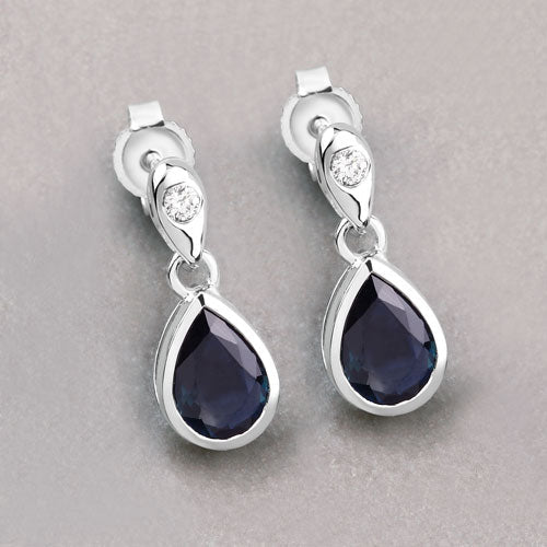 Bids.com 1.65 Carat Genuine Blue Sapphire and White Diamond 10K White Gold Earrings Earrings