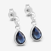 Bids.com 1.65 Carat Genuine Blue Sapphire and White Diamond 10K White Gold Earrings Earrings