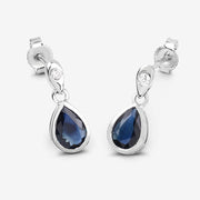 Bids.com 1.65 Carat Genuine Blue Sapphire and White Diamond 10K White Gold Earrings Earrings