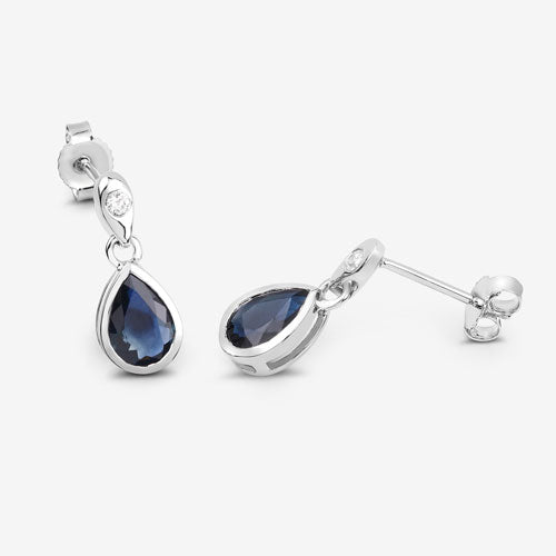 Bids.com 1.65 Carat Genuine Blue Sapphire and White Diamond 10K White Gold Earrings Earrings