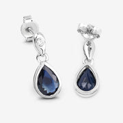 Bids.com 1.65 Carat Genuine Blue Sapphire and White Diamond 10K White Gold Earrings Earrings