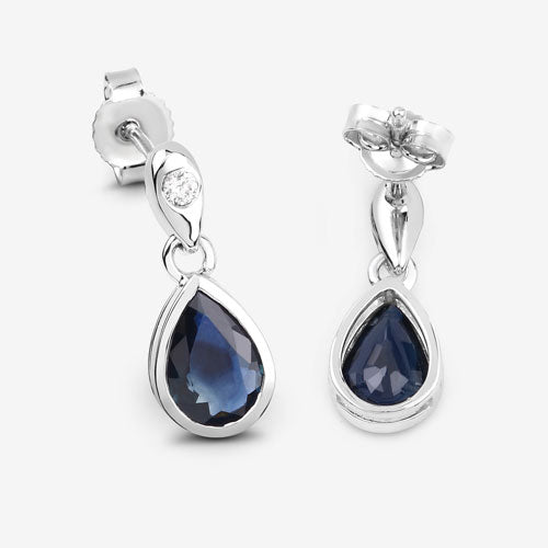 Bids.com 1.65 Carat Genuine Blue Sapphire and White Diamond 10K White Gold Earrings Earrings