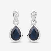 Bids.com 1.65 Carat Genuine Blue Sapphire and White Diamond 10K White Gold Earrings Earrings