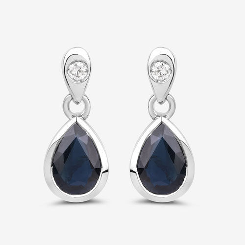 Bids.com 1.65 Carat Genuine Blue Sapphire and White Diamond 10K White Gold Earrings Earrings