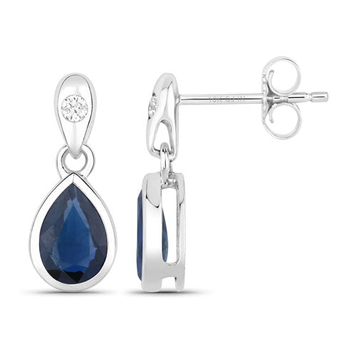Bids.com 1.65 Carat Genuine Blue Sapphire and White Diamond 10K White Gold Earrings Earrings