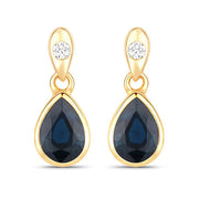 Bids.com 1.65 Carat Genuine Blue Sapphire and White Diamond 10K Yellow Gold Earrings Earrings