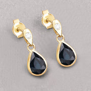 Bids.com 1.65 Carat Genuine Blue Sapphire and White Diamond 10K Yellow Gold Earrings Earrings