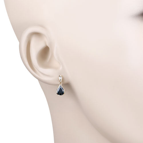 Bids.com 1.65 Carat Genuine Blue Sapphire and White Diamond 10K Yellow Gold Earrings Earrings