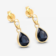 Bids.com 1.65 Carat Genuine Blue Sapphire and White Diamond 10K Yellow Gold Earrings Earrings