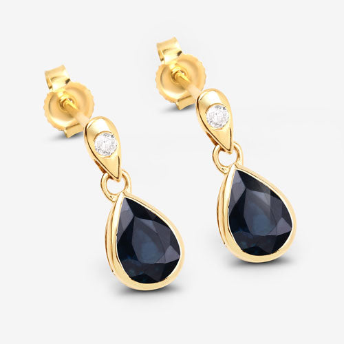 Bids.com 1.65 Carat Genuine Blue Sapphire and White Diamond 10K Yellow Gold Earrings Earrings