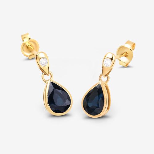 Bids.com 1.65 Carat Genuine Blue Sapphire and White Diamond 10K Yellow Gold Earrings Earrings