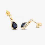 Bids.com 1.65 Carat Genuine Blue Sapphire and White Diamond 10K Yellow Gold Earrings Earrings