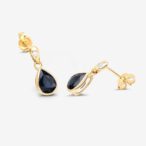 Bids.com 1.65 Carat Genuine Blue Sapphire and White Diamond 10K Yellow Gold Earrings Earrings