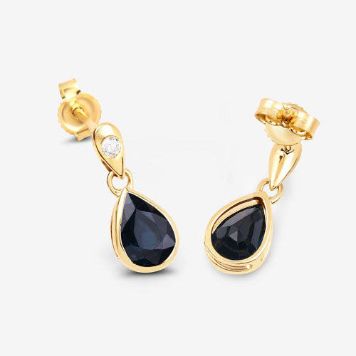 Bids.com 1.65 Carat Genuine Blue Sapphire and White Diamond 10K Yellow Gold Earrings Earrings
