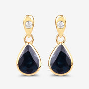 Bids.com 1.65 Carat Genuine Blue Sapphire and White Diamond 10K Yellow Gold Earrings Earrings