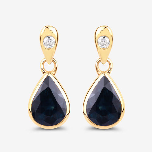 Bids.com 1.65 Carat Genuine Blue Sapphire and White Diamond 10K Yellow Gold Earrings Earrings