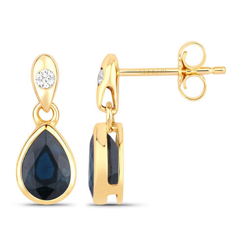Bids.com 1.65 Carat Genuine Blue Sapphire and White Diamond 10K Yellow Gold Earrings Earrings