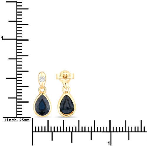 Bids.com 1.65 Carat Genuine Blue Sapphire and White Diamond 10K Yellow Gold Earrings Earrings