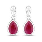 Bids.com 1.65 Carat Genuine Ruby and White Diamond 10K White Gold Earrings Earrings