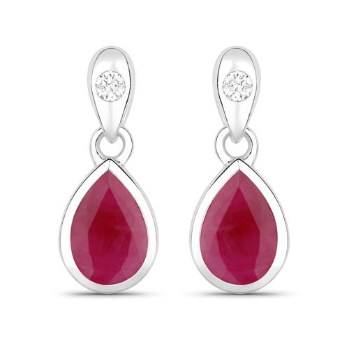 Bids.com 1.65 Carat Genuine Ruby and White Diamond 10K White Gold Earrings Earrings