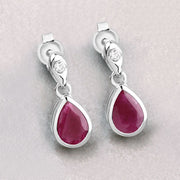 Bids.com 1.65 Carat Genuine Ruby and White Diamond 10K White Gold Earrings Earrings