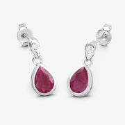 Bids.com 1.65 Carat Genuine Ruby and White Diamond 10K White Gold Earrings Earrings