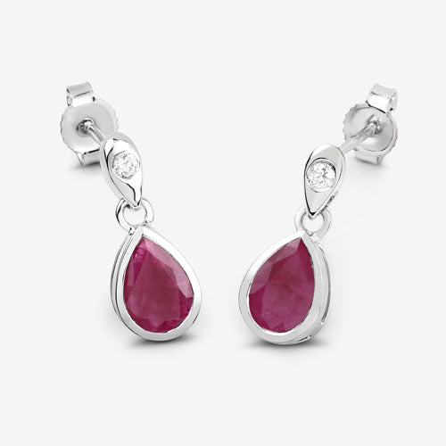 Bids.com 1.65 Carat Genuine Ruby and White Diamond 10K White Gold Earrings Earrings