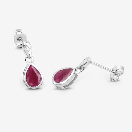 Bids.com 1.65 Carat Genuine Ruby and White Diamond 10K White Gold Earrings Earrings
