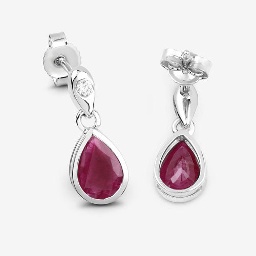 Bids.com 1.65 Carat Genuine Ruby and White Diamond 10K White Gold Earrings Earrings