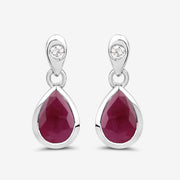 Bids.com 1.65 Carat Genuine Ruby and White Diamond 10K White Gold Earrings Earrings