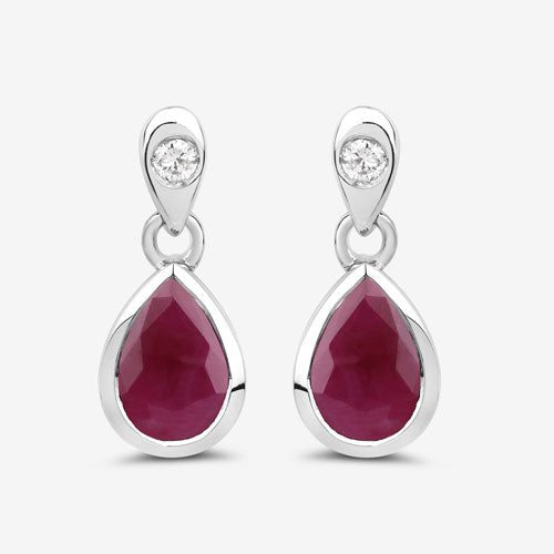 Bids.com 1.65 Carat Genuine Ruby and White Diamond 10K White Gold Earrings Earrings
