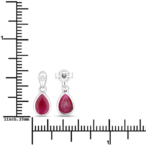 Bids.com 1.65 Carat Genuine Ruby and White Diamond 10K White Gold Earrings Earrings