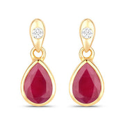 Bids.com 1.65 Carat Genuine Ruby and White Diamond 10K Yellow Gold Earrings Earrings