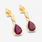 Bids.com 1.65 Carat Genuine Ruby and White Diamond 10K Yellow Gold Earrings Earrings