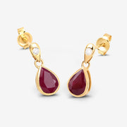 Bids.com 1.65 Carat Genuine Ruby and White Diamond 10K Yellow Gold Earrings Earrings
