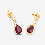 Bids.com 1.65 Carat Genuine Ruby and White Diamond 10K Yellow Gold Earrings Earrings