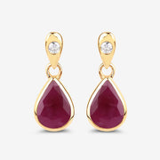 Bids.com 1.65 Carat Genuine Ruby and White Diamond 10K Yellow Gold Earrings Earrings