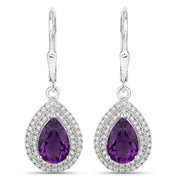 Bids.com 2.77 Carat Genuine Amethyst and White Diamond .925 Sterling Silver Earrings Earrings
