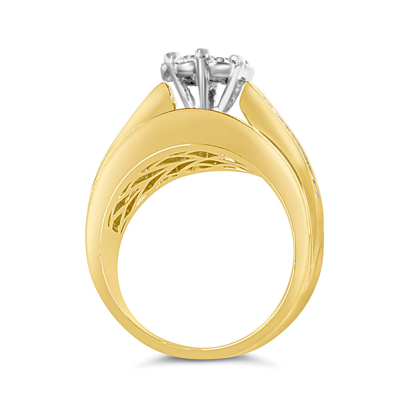 Bids.com 14K Yellow Gold 2-1/3 Cttw Diamond Cluster Channel Set Chevron Shaped Engagement Ring (H-I Color, SI1-SI2 Clarity) - Ring Size 7 Rings