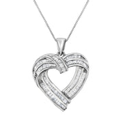 Bids.com Sterling Silver 7/8 cttw Baguette Diamond Heart Pendant Necklace (I-J, I2-I3) Necklaces