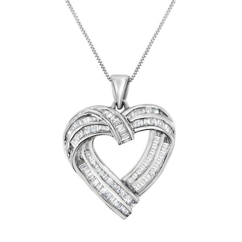Bids.com Sterling Silver 7/8 cttw Baguette Diamond Heart Pendant Necklace (I-J, I2-I3) Necklaces