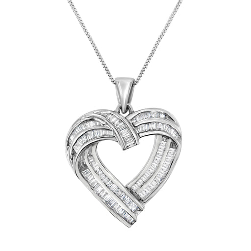 Bids.com Sterling Silver 7/8 cttw Baguette Diamond Heart Pendant Necklace (I-J, I2-I3) Necklaces