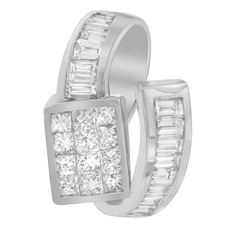 Bids.com 14K White Gold 2 cttw Princess and Baguette Cut Diamond Double Loop Pendant Necklace (G-H, VS1-VS2) Necklaces