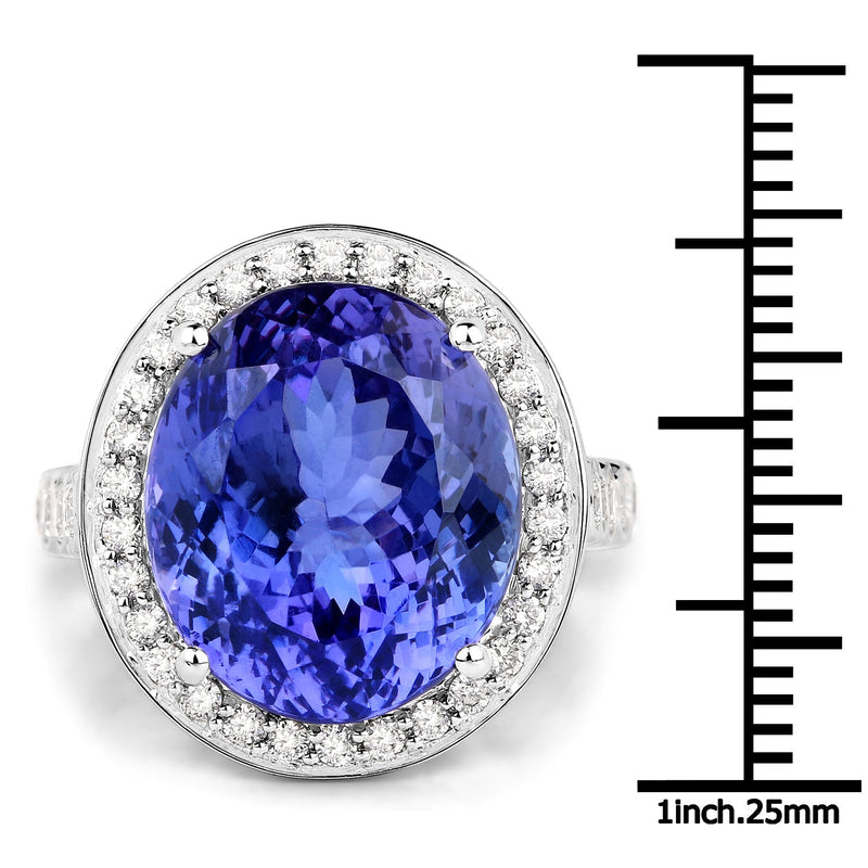 Bids.com 18.50 Carat Genuine Tanzanite and White Diamond 18K White Gold Ring Rings
