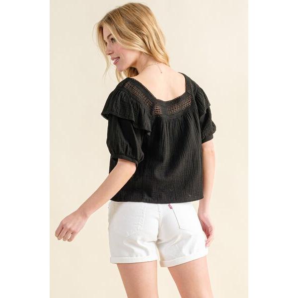 And The Why Square Neck Cotton Gauze Ruffled Blouse