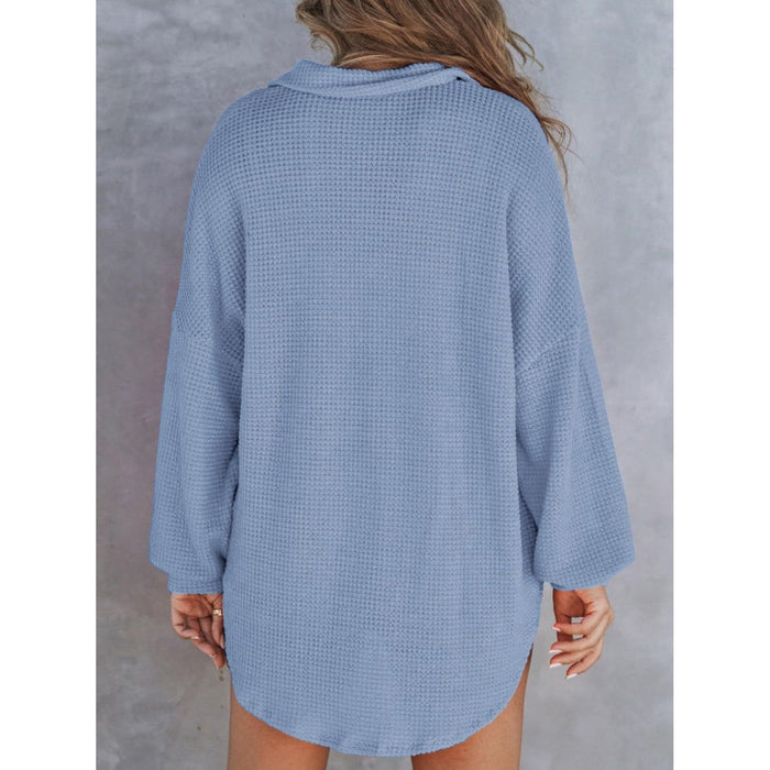 Waffle-Knit Dropped Shoulder Long Sleeve Sweatshirt