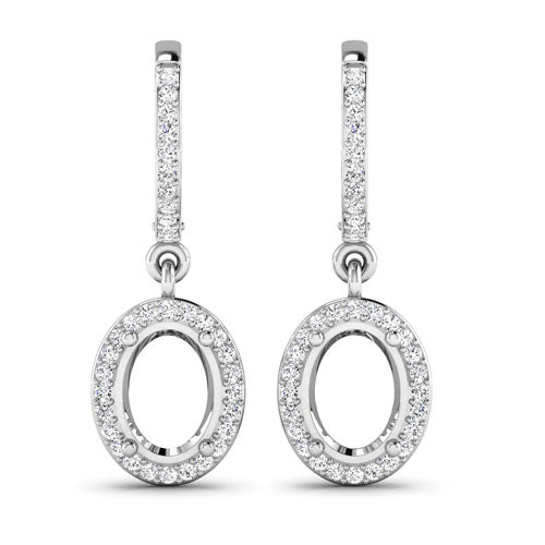 Bids.com 0.32 Carat Genuine White Diamond 14K White Gold Semi Mount Earrings - holds 8x6mm Oval Gemstones Earrings