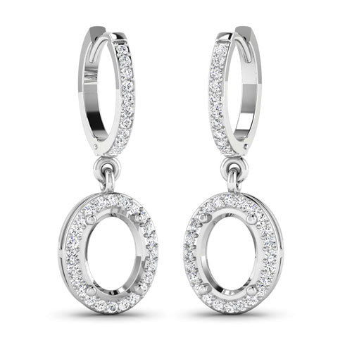 Bids.com 0.32 Carat Genuine White Diamond 14K White Gold Semi Mount Earrings - holds 8x6mm Oval Gemstones Earrings